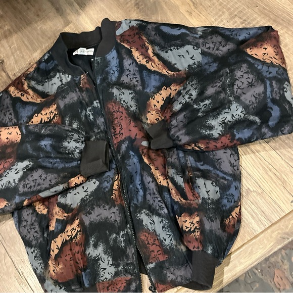 Carol Horn black SILK Bomber ZIP JACKET 90s Tan Gray Blue brown ART to wear LRG - Picture 8 of 16